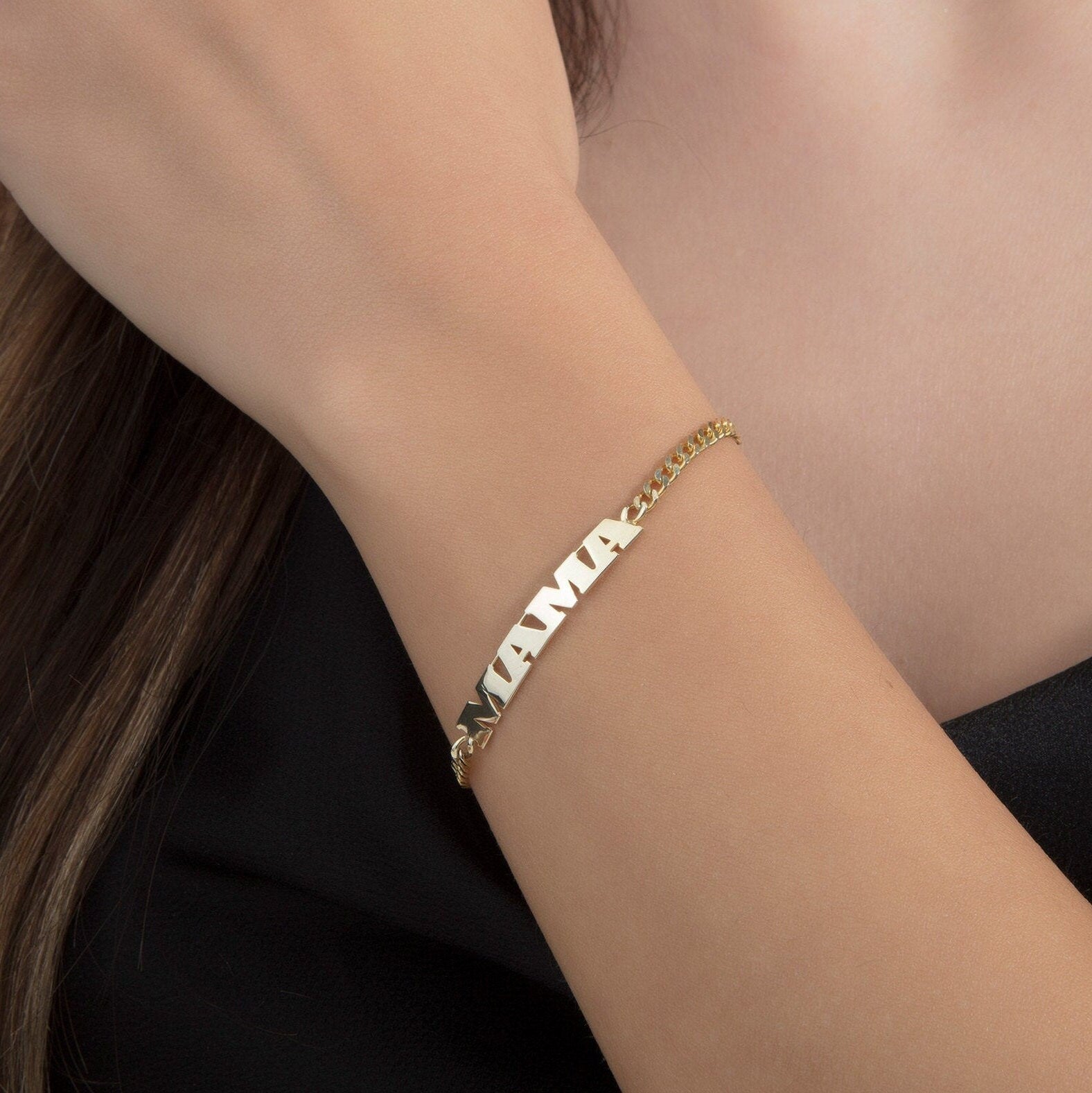 Silver Name Curb Chain Bracelets, 14K Gold Cuban Chain Name Bracelet, Gifts For Mothers, Birthday Gifts For Daughter, Gift For Mothers Day