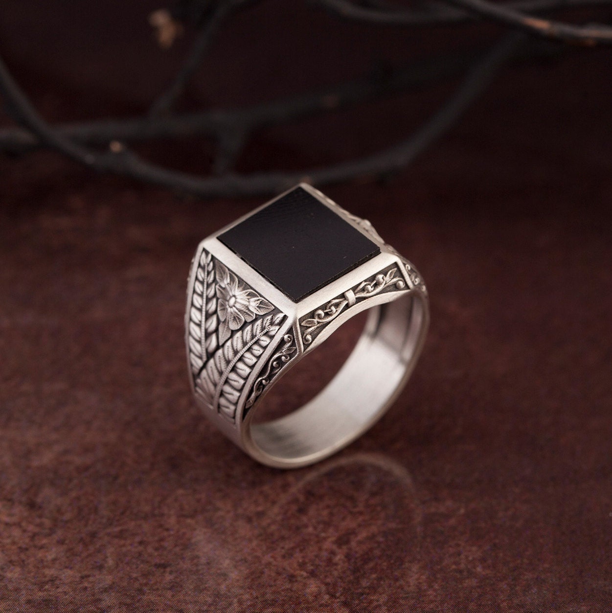 Rectangle Onyx Men Ring, Black Onyx Silver Ring, Wedding Engagement Men Rings, Gift For Men, Signet Man Rings, Unique Gift For Father's Day