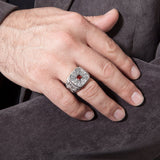 Men's Black Diamond Silver Ring, Garnet Gemstone Ring For Man, Dads Gift, Custom Wedding Engagement Man Rings, Unique Gift For Father's Day