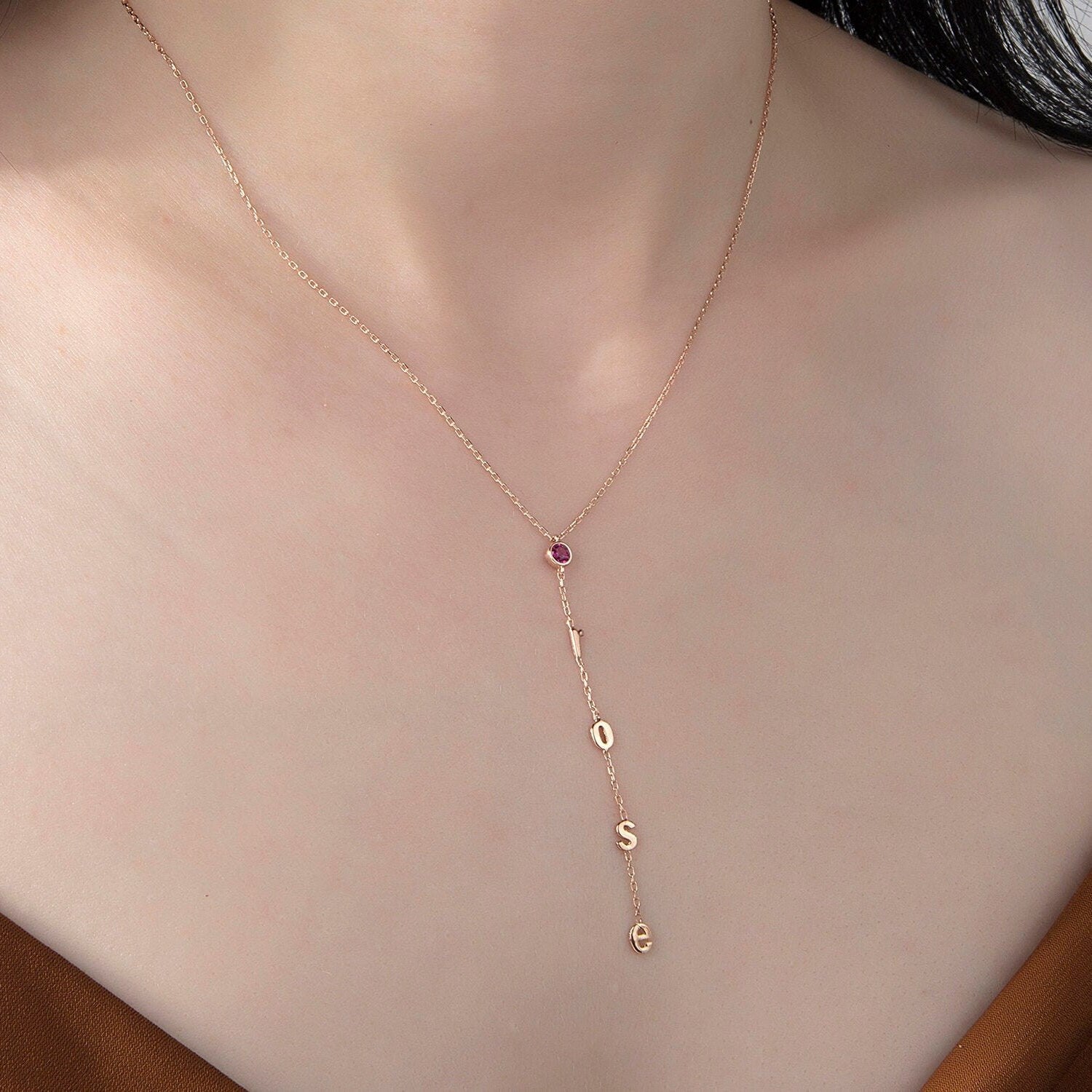 14K Gold Birthstone Name Necklace, Moms Gift, Custom Birthday Gifts, Silver Name Initial Necklace, Gifts For Mothers, Gift For Mothers Day