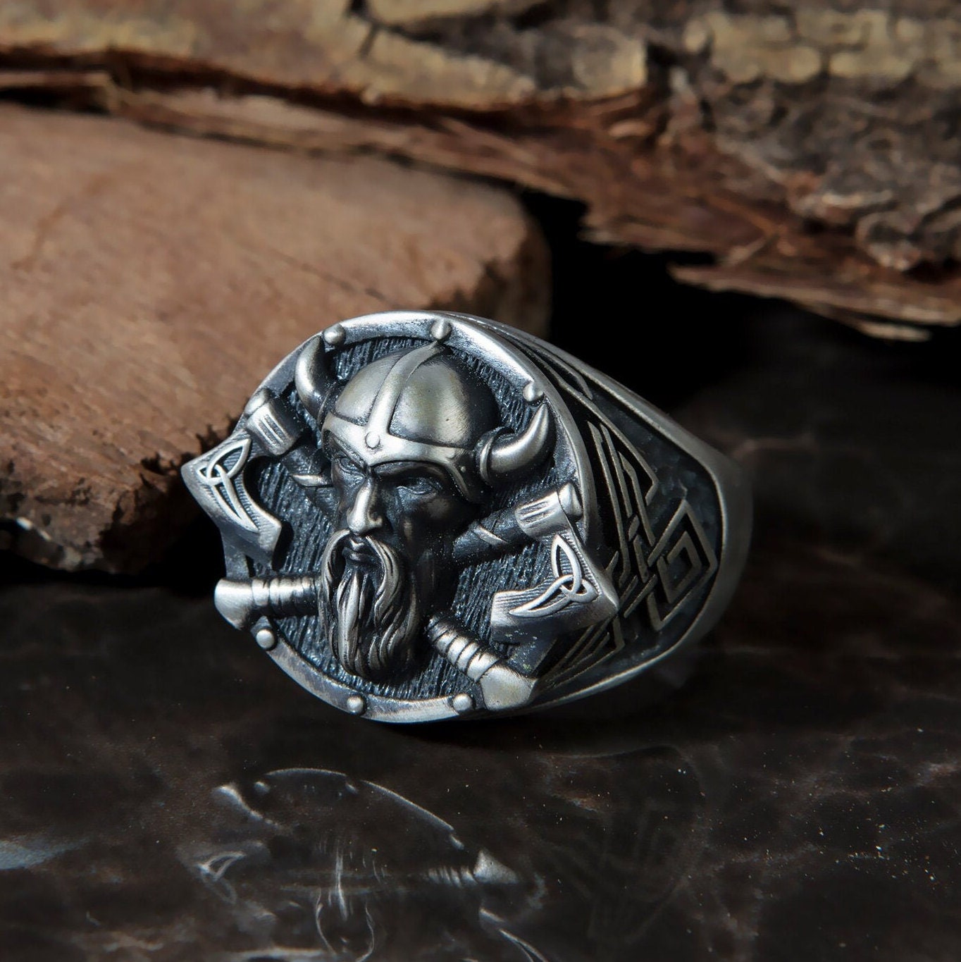 Solid Silver Viking God Odin Ring, Nordic Warrior Jewelry, Gift For Boyfriend, Scandinavian Warrior Men Rings, Unique Gift For Father's Day