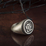 Men's Statement Silver Rings, Black Diamond Wedding Engagement Man Ring, Personalized Letter Initial Men Ring, Unique Gift For Father's Day