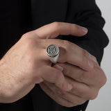 Men's Statement Silver Rings, Black Diamond Wedding Engagement Man Ring, Personalized Letter Initial Men Ring, Unique Gift For Father's Day