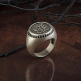 Men's Statement Silver Rings, Black Diamond Wedding Engagement Man Ring, Personalized Letter Initial Men Ring, Unique Gift For Father's Day