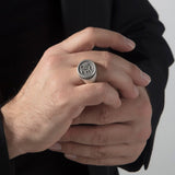 Men's Statement Silver Rings, Black Diamond Wedding Engagement Man Ring, Personalized Letter Initial Men Ring, Unique Gift For Father's Day