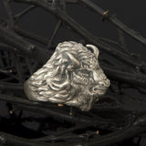 Solid Silver Wild Buffalo Ring, American Buffalo Rings, Gift For Men, Buffalo Head Ring, Signet Animal Rings, Unique Gift For Father's Day