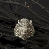 Solid Silver Wild Buffalo Ring, American Buffalo Rings, Gift For Men, Buffalo Head Ring, Signet Animal Rings, Unique Gift For Father's Day