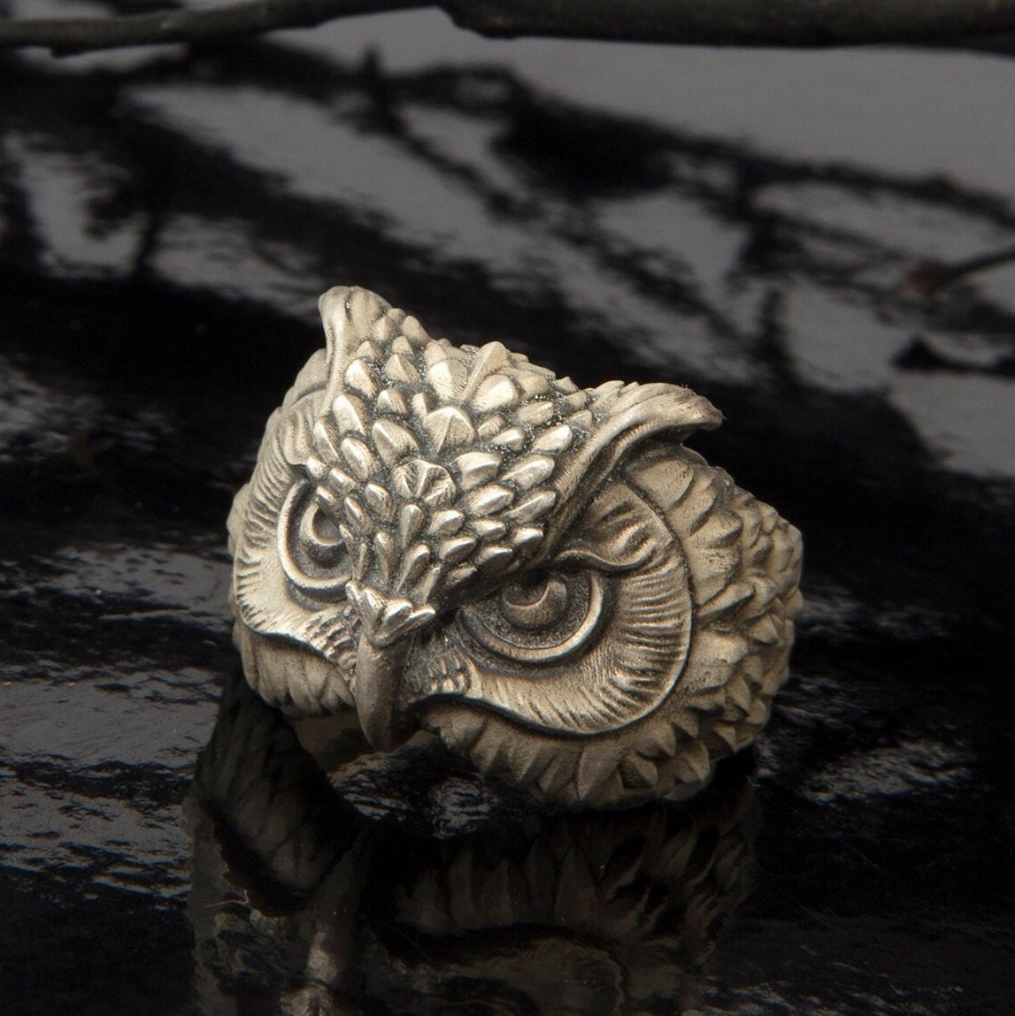 Silver Owl Rings, Handmade Owl Rings, Unisex Statement Rings, Oxidized Animal Signet Rings, Gift For Fathers, Unique Gift For Father's Day