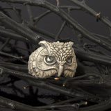 Silver Owl Rings, Handmade Owl Rings, Unisex Statement Rings, Oxidized Animal Signet Rings, Gift For Fathers, Unique Gift For Father's Day