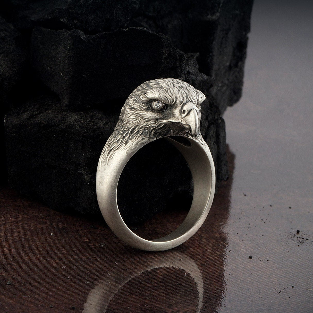 Silver Eagle Men Ring, American Eagle Ring, Eagle Signet Ring, Oxidized Statement Men Rings, Gift For Husband, Unique Gift For Father's Day