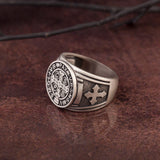 St Benedict Medal Cross Ring, Silver Signet Man Ring, Men's Religious Jewelry, St Benedict Ring, Ring For Men, Unique Gift For Father's Day