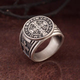 St Benedict Medal Cross Ring, Silver Signet Man Ring, Men's Religious Jewelry, St Benedict Ring, Ring For Men, Unique Gift For Father's Day