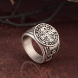 St Benedict Medal Cross Ring, Silver Signet Man Ring, Men's Religious Jewelry, St Benedict Ring, Ring For Men, Unique Gift For Father's Day