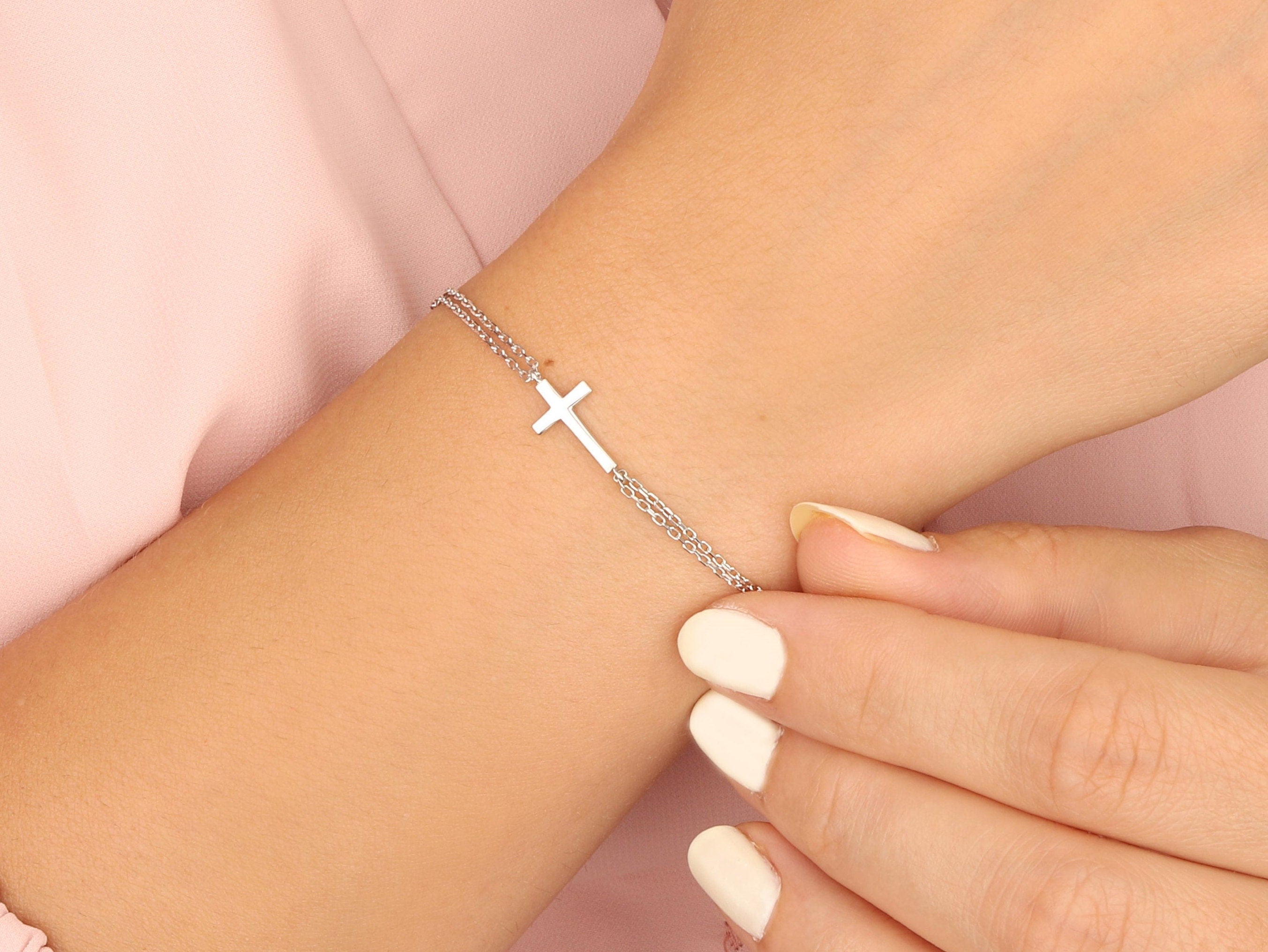Silver Dainty Cross Bracelet For Women, Gift For Mother, Birthday Gifts, 14K Gold Cross Bracelets, Religious Jewelry, Gift For Mothers Day