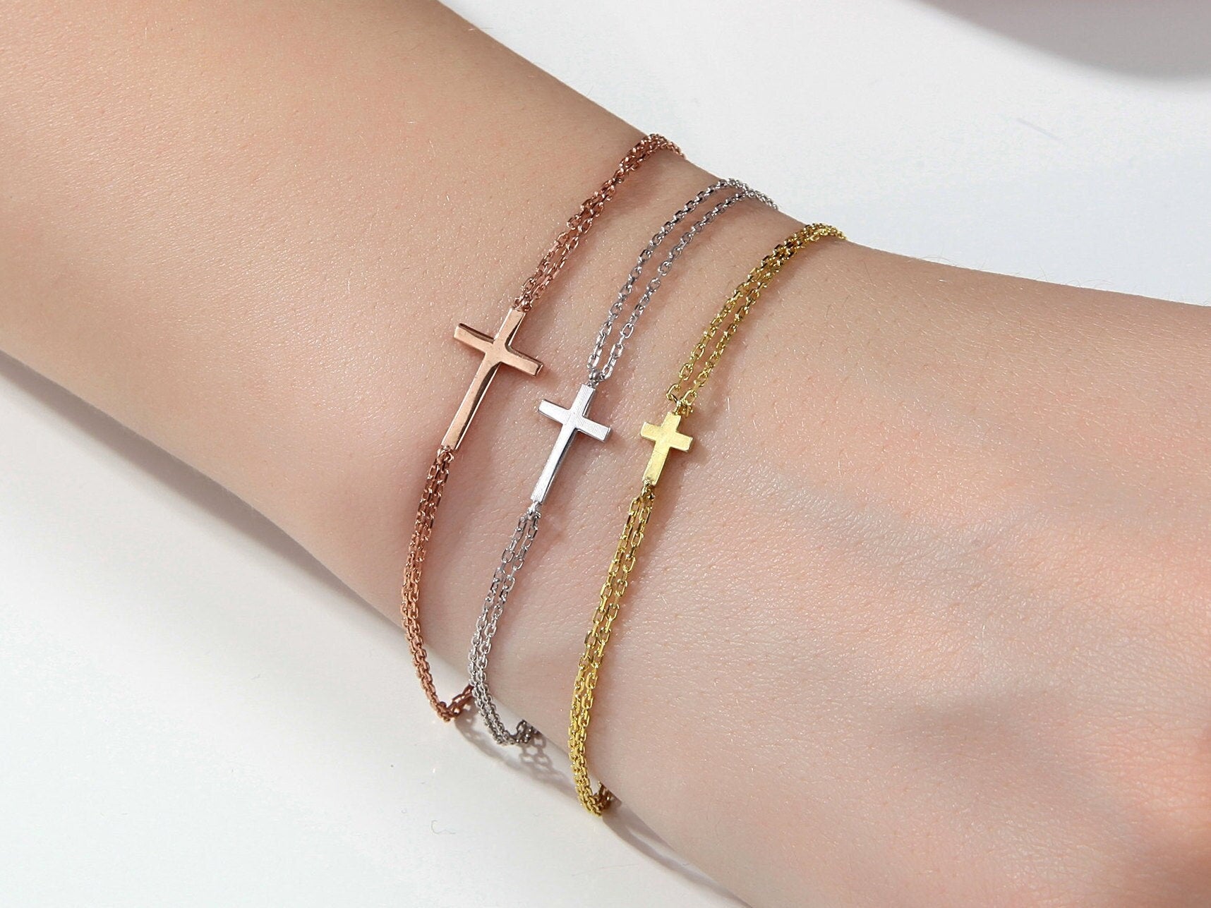14K Gold Cross Bracelet For Women, Gift For Mothers, Silver Dainty Cross Bracelet, Religious Jewelry, Birthday Gifts, Gift For Mothers Day