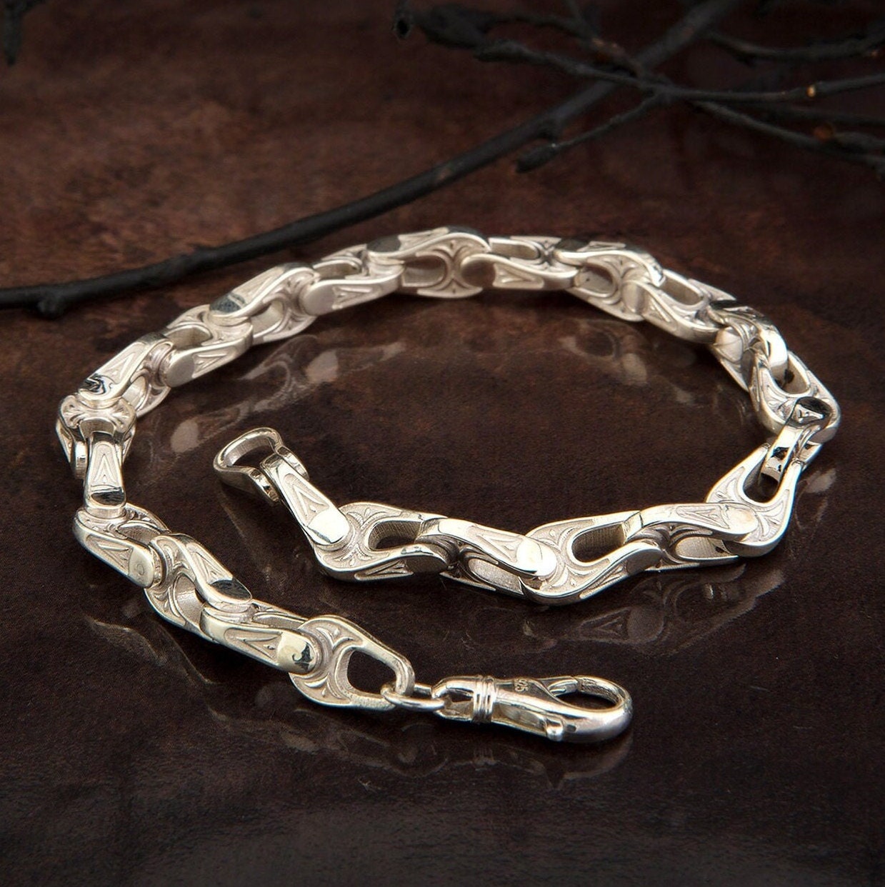 Sterling Silver Chain Bracelet, Mariner Chain Bracelet, Handmade Chain Bracelets For Men, Puffed Silver Chain, Unique Gift For Father's Day