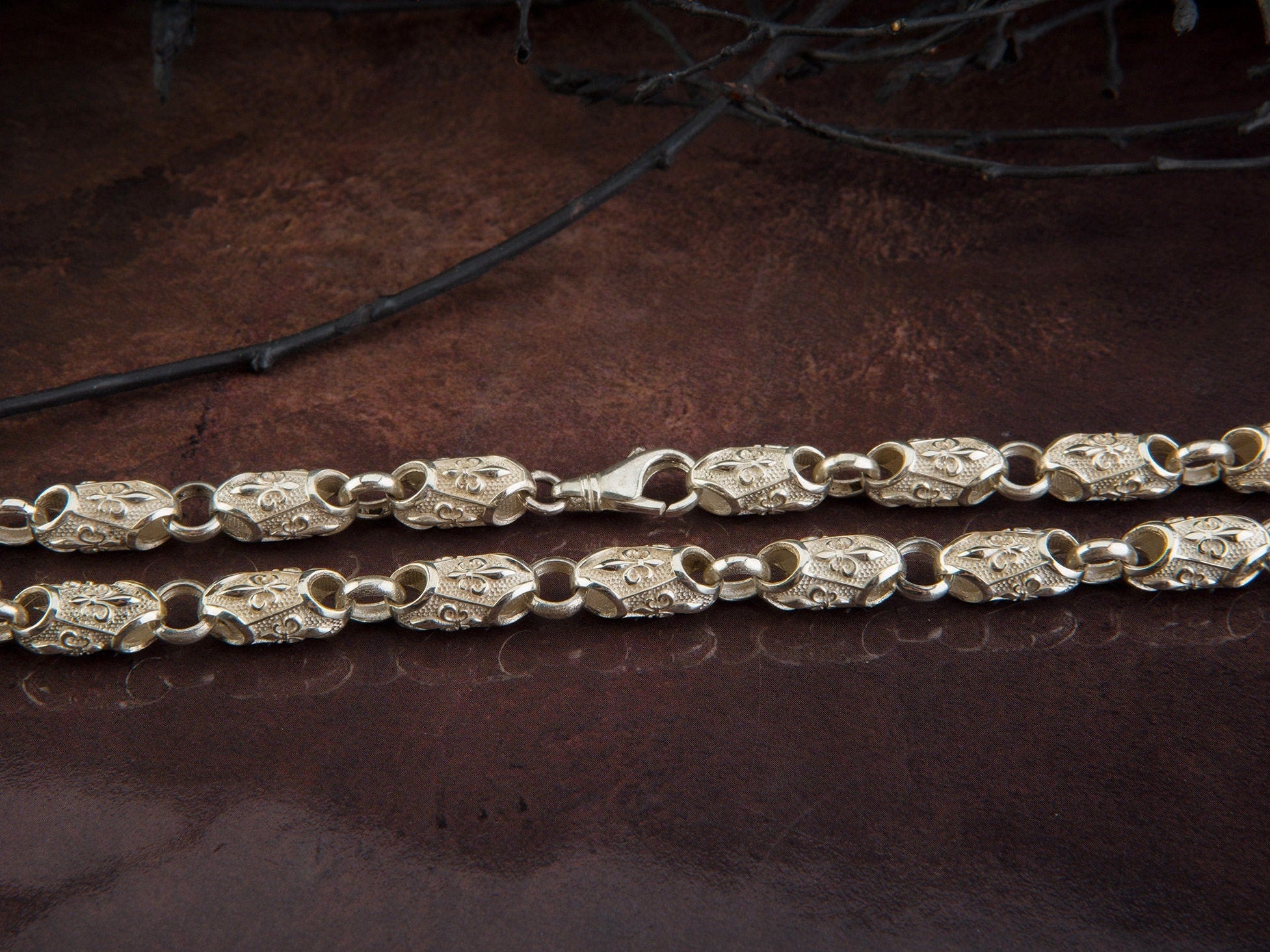 Sterling Silver Chain Bracelets For Men, Byzantine Chain Bracelet, Fleur de lis Bracelet, Gift For Boyfriends, Unique Gift For Father's Day