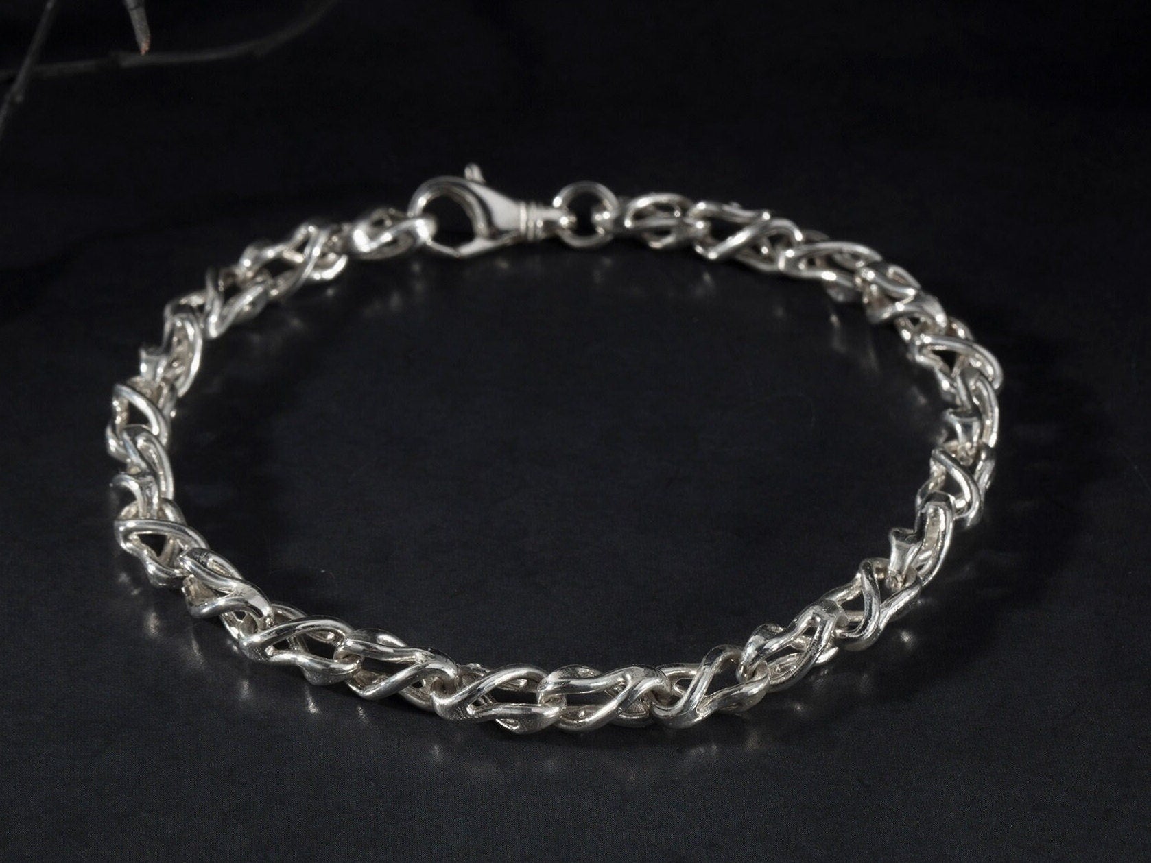 Sterling Silver Curb Chain Bracelet, Men's Unique Silver Bracelets, Gourmet Chain Bracelets, Gift For Fathers, Unique Gift For Father's Day