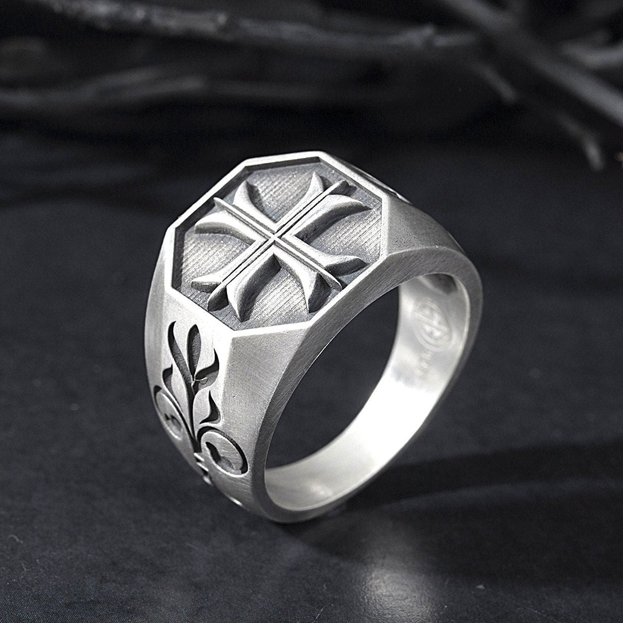 Silver Cross Wedding Bands For Men, Men's Crucifix Engagement Ring, Religious Accessory For Man, Gift For Dad, Unique Gift For Father's Day