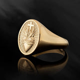 Solid Gold Sacred Heart Cross Ring - Made of 18K/14K/10K Solid Gold