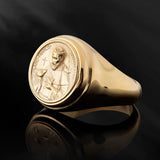 14K Solid Gold Saint Francis Ring, 18K Religious Statement Ring, Catholic Men's Rings, St Francis Signet Ring, Unique Gift For Father's Day