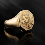 Solid Gold Lion Head Rings, 14K Gold Wild Lion Signet Ring, Gifts For Fathers, Animal Statement Rings For Men, Unique Gift For Father's Day