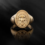 14K Solid Gold Christ Jesus Man Ring, 10K Jesus Statement Rings for Men, Gifts For Men, 18K Religious Rings, Unique Gift For Father's Day