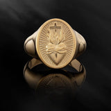 Solid Gold Sacred Heart Cross Ring - Made of 18K/14K/10K Solid Gold