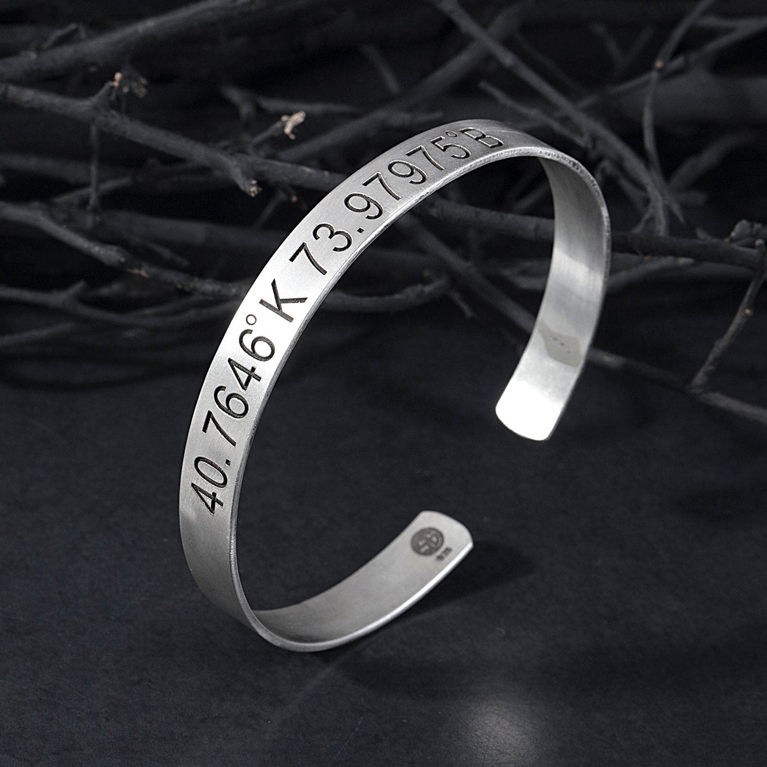 Silver Personalized Name Men's Bracelet, Men's Coordinate Bracelet, Men's Monogram Bracelet, Gift For Fathers, Unique Gift For Father's Day