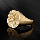 18K Gold Signet Master Mason Men Ring, Solid Gold Freemason Ring, Double Headed Masonic Eagle Ring, Mens Gift, Unique Gift For Father's Day