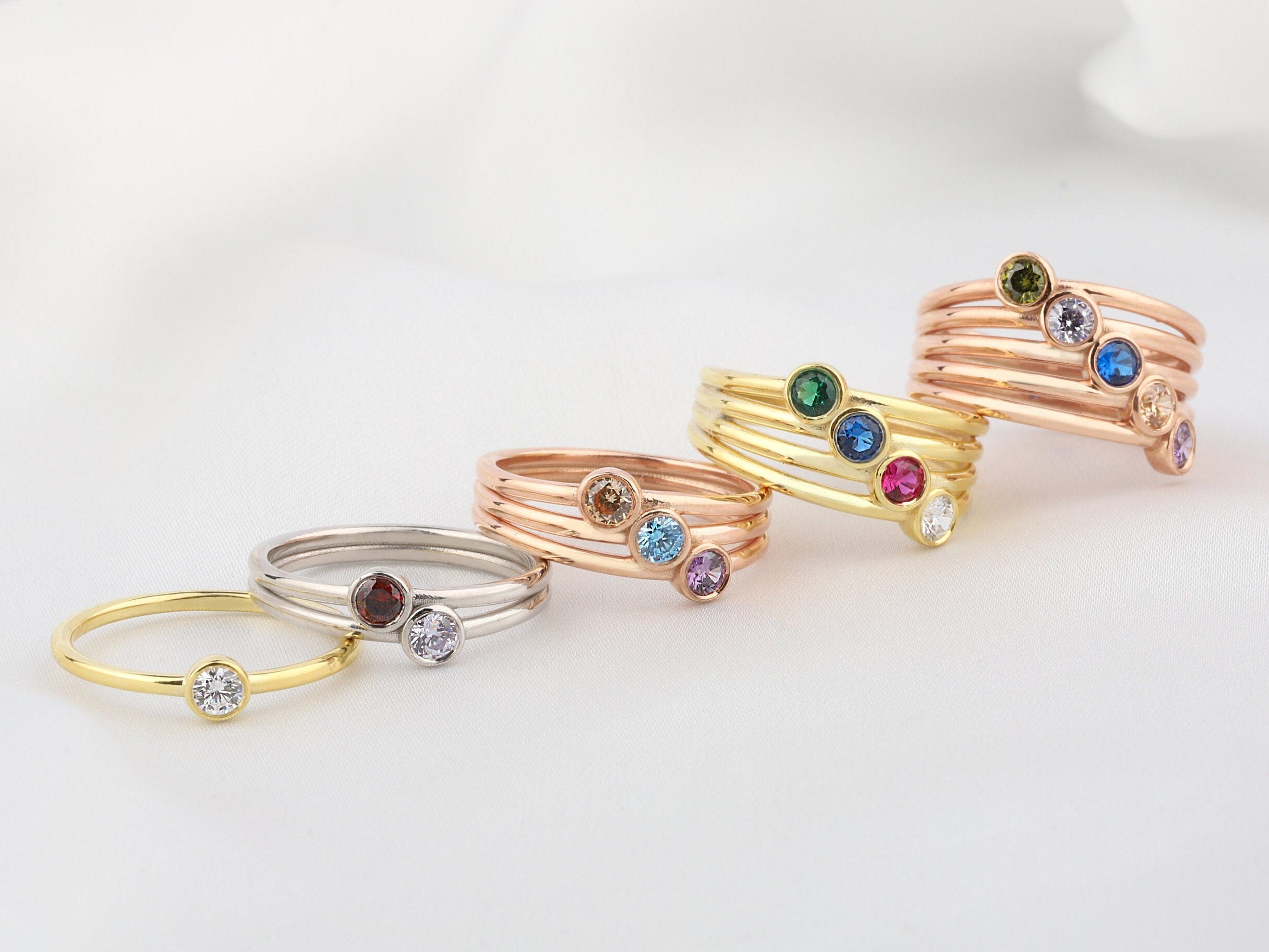 10K Gold Multi-Band Birthstone Ring, Personalized Gift For Mothers, Silver Birthstone Ring, Family Ring For Grandmas, Gift For Mothers Day