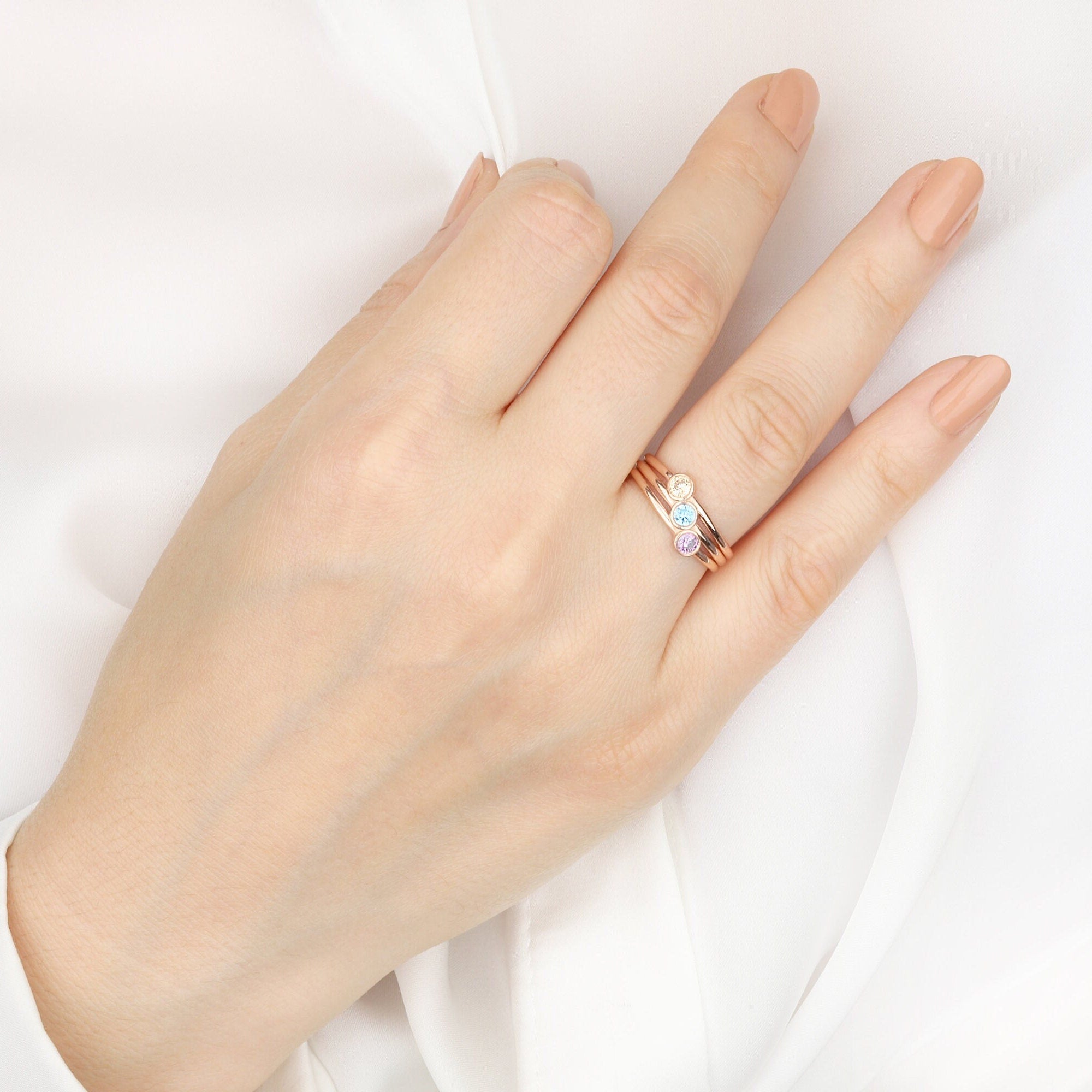 10K Gold Multi-Band Birthstone Ring, Custom Made Gifts, Silver Birthstone Bands, Personalized Jewelry, Gifts For Her, Gift For Mothers Day