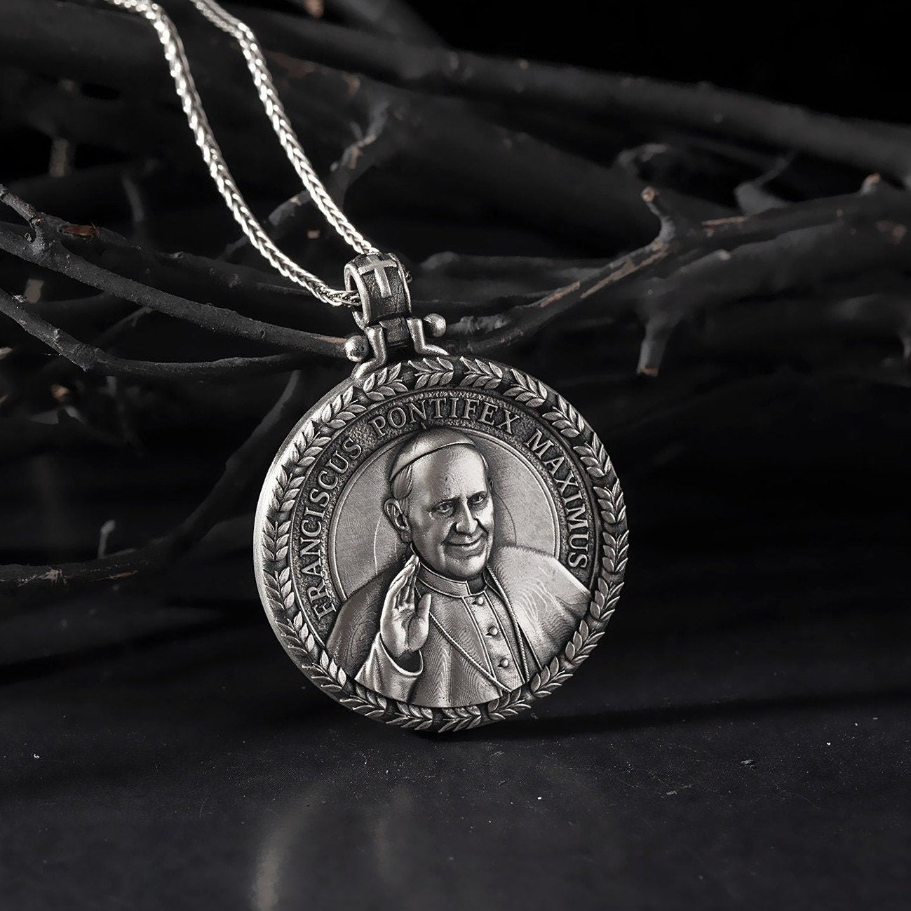 Saint Pope Franciscus Necklaces, Silver Pope Franciscus Pendants, Religious Necklace, Gift For Catholic Men's, Unique Gift For Father's Day