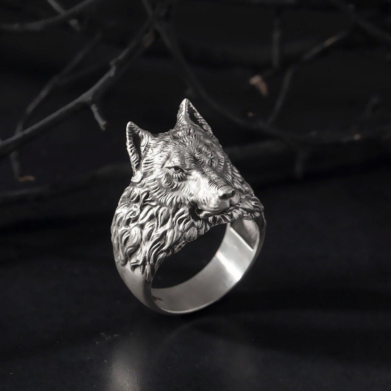 Solid Silver Wolf Rings, Men's Wolf Head Ring, Signet Animal Rings For Men, Alpha Wolf Ring, Gift For Fathers, Unique Gift For Father's Day