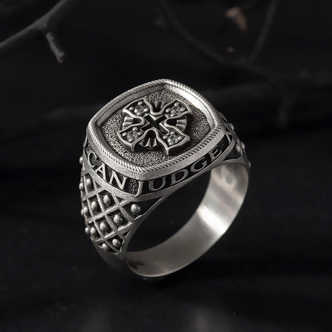 Silver Cross Men Ring, Crucifix Signet Man Ring, Statement Rings, Religious Jewelry, Unique Wedding Men Rings, Unique Gift For Father's Day