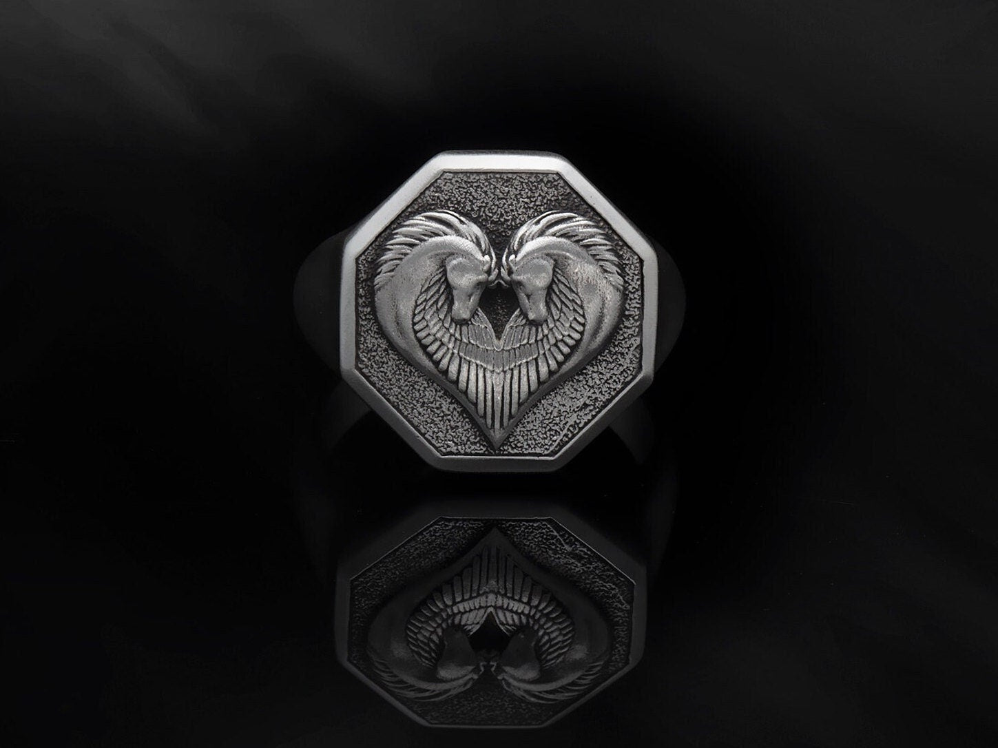 Silver Pegasus Rings, Mythological Greek Rings, Horse Head Rings, Gift For Boyfriends, Men's Statement Rings, Unique Gift For Father's Day