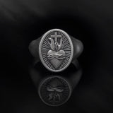 Silver Sacred Heart Man Ring, Crucifix Statement Rings, Men's Religious Jewelry, Birthday Gifts For Husbands, Unique Gift For Father's Day
