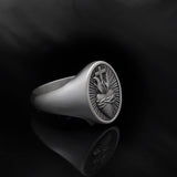 Silver Sacred Heart Man Ring, Crucifix Statement Rings, Men's Religious Jewelry, Birthday Gifts For Husbands, Unique Gift For Father's Day