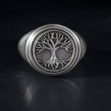 Sterling Silver Family Tree Ring, Tree Of Life Signet Rings, Boho Viking Men Rings, Scandinavian Men Jewelry, Unique Gift For Father's Day