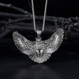 Solid Silver Owl Necklace, Owl Pendant, Animal Necklace, Gift For Mens, Winged Owl Necklace, Gift For Fathers, Unique Gift For Father's Day