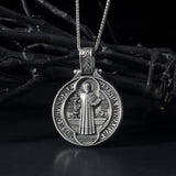 Silver Saint Benedict Necklace, St Benedict Cross Pendants, Catholic Religious Men Jewelry, Protection Pendant, Unique Gift For Father's Day