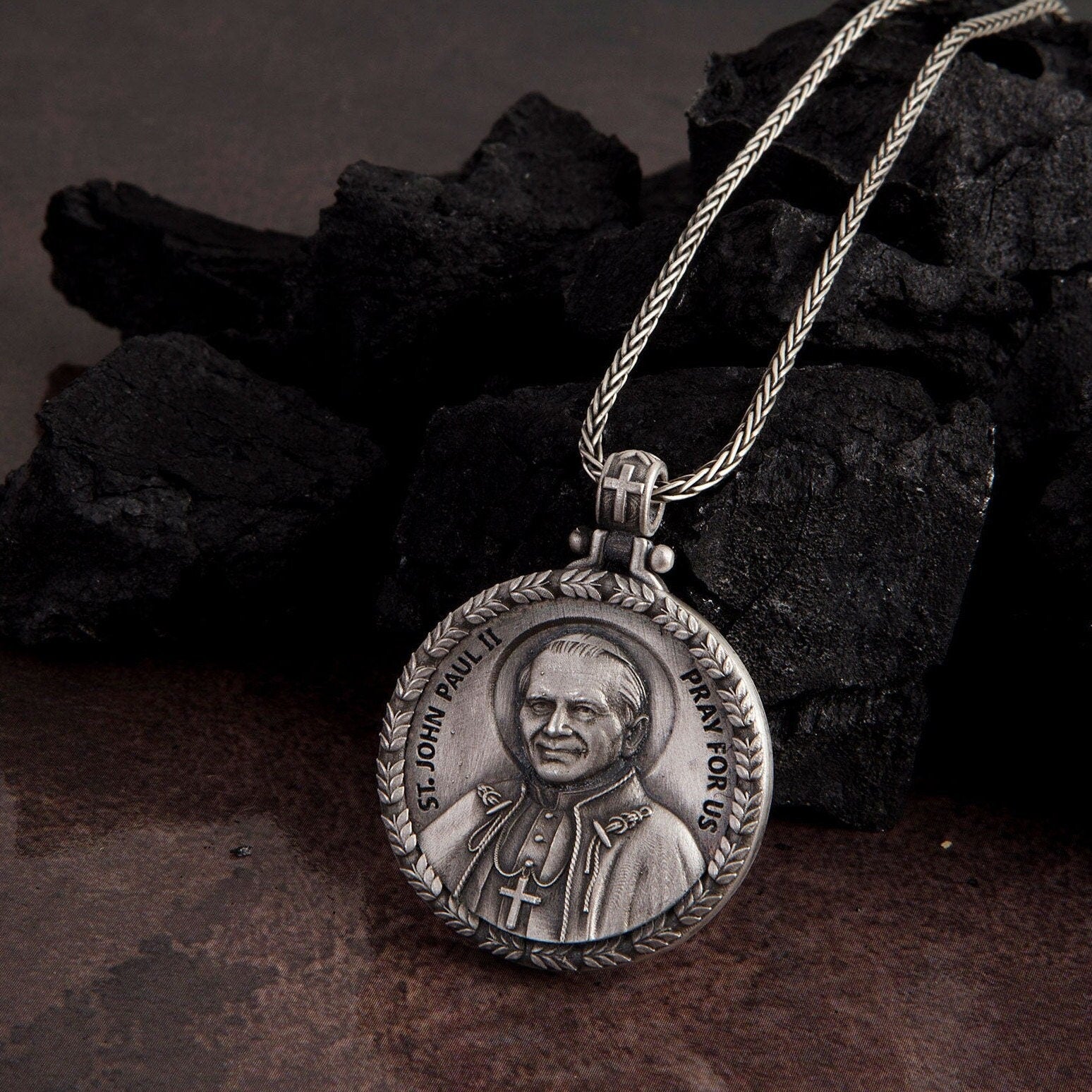 Pope Saint John Paul Necklace, Gift For Clergy, Christian Accessory, Catholic Silver Necklace, Religious Gift, Unique Gift For Father's Day