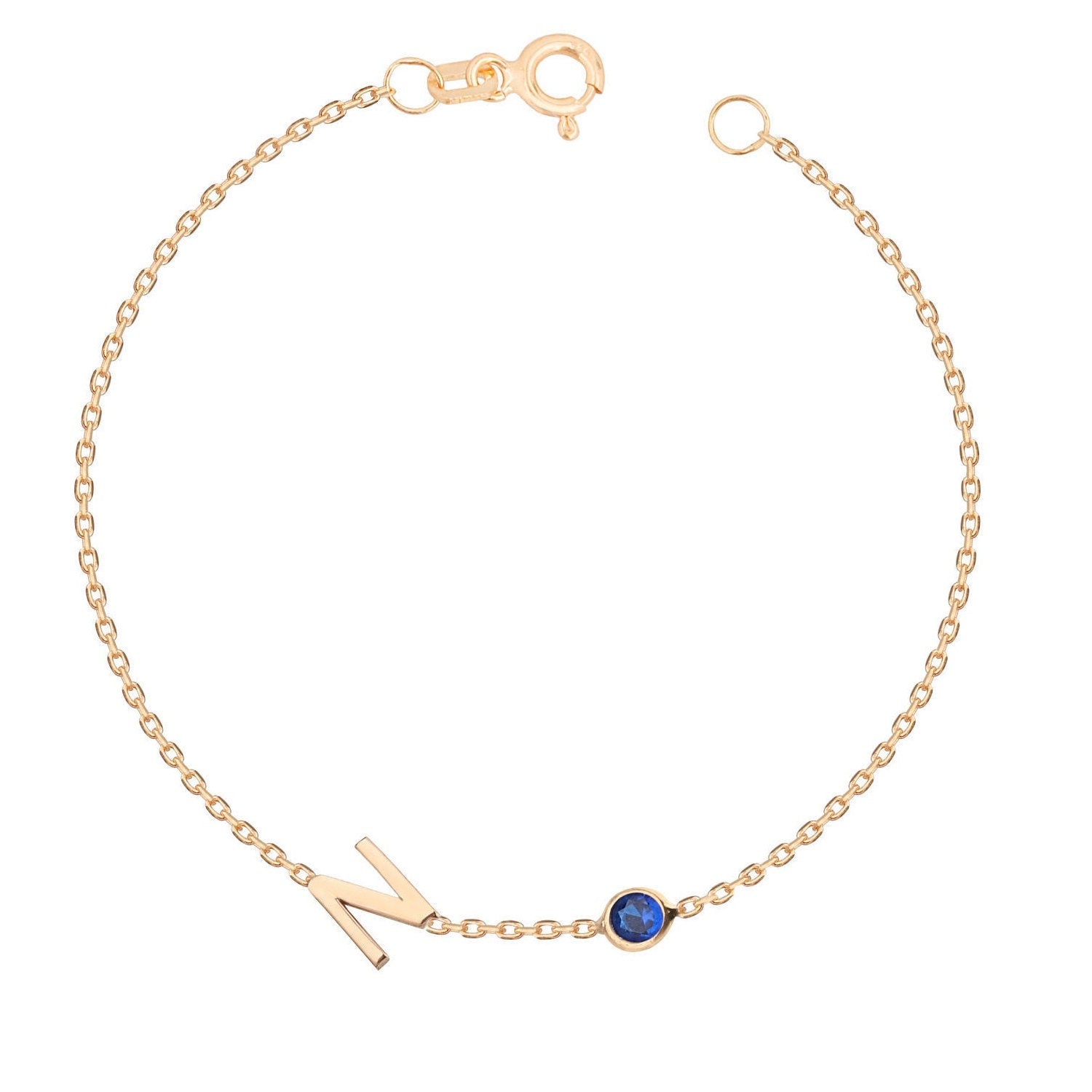 14K Gold Birthstone Letter Bracelet, Custom Gift For Mother, Silver Initial Bracelet For Women, Name Letter Bracelet, Gift For Mothers Day