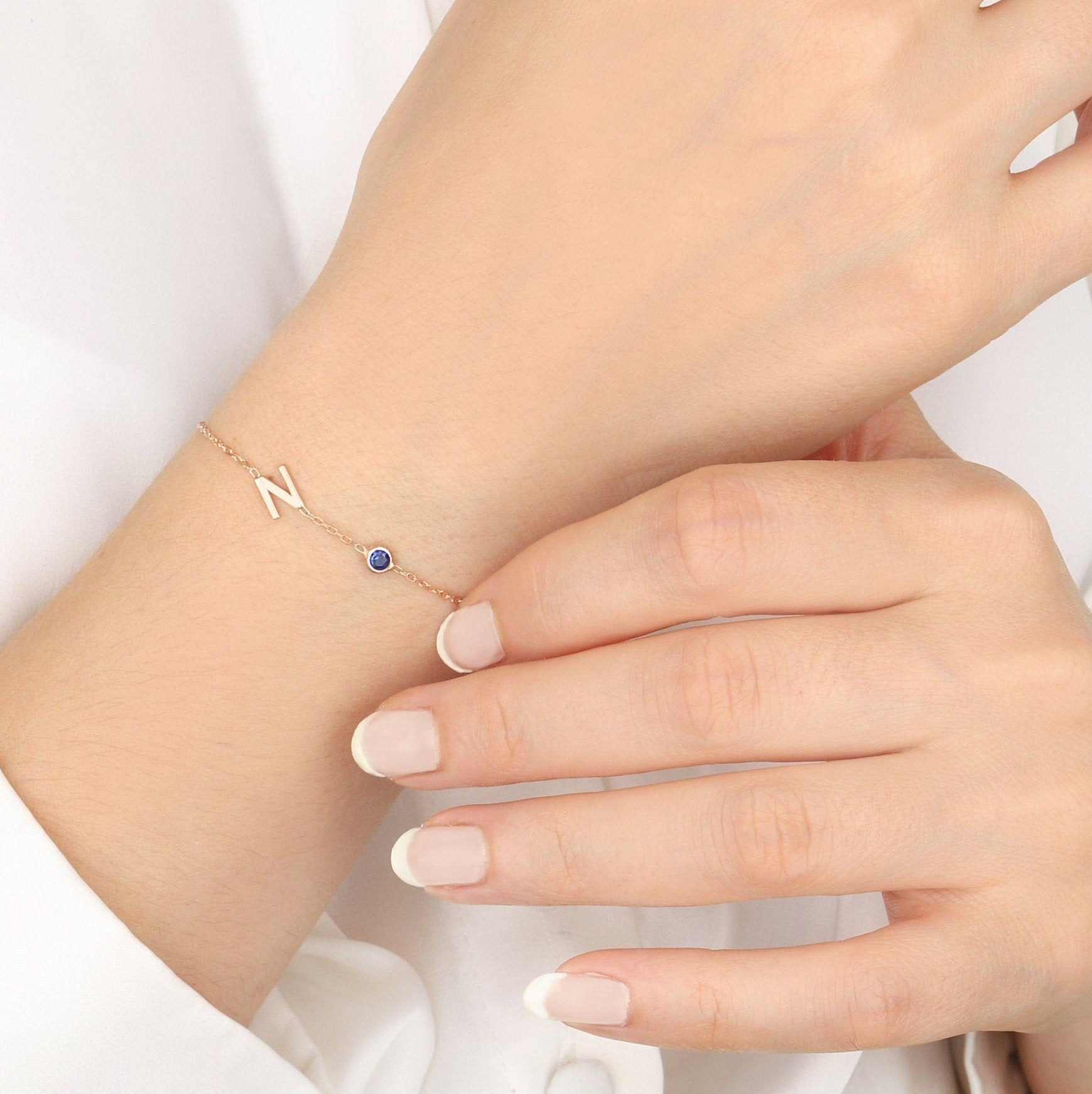 14K Gold Birthstone Letter Bracelet, Custom Gift For Mother, Silver Initial Bracelet For Women, Name Letter Bracelet, Gift For Mothers Day
