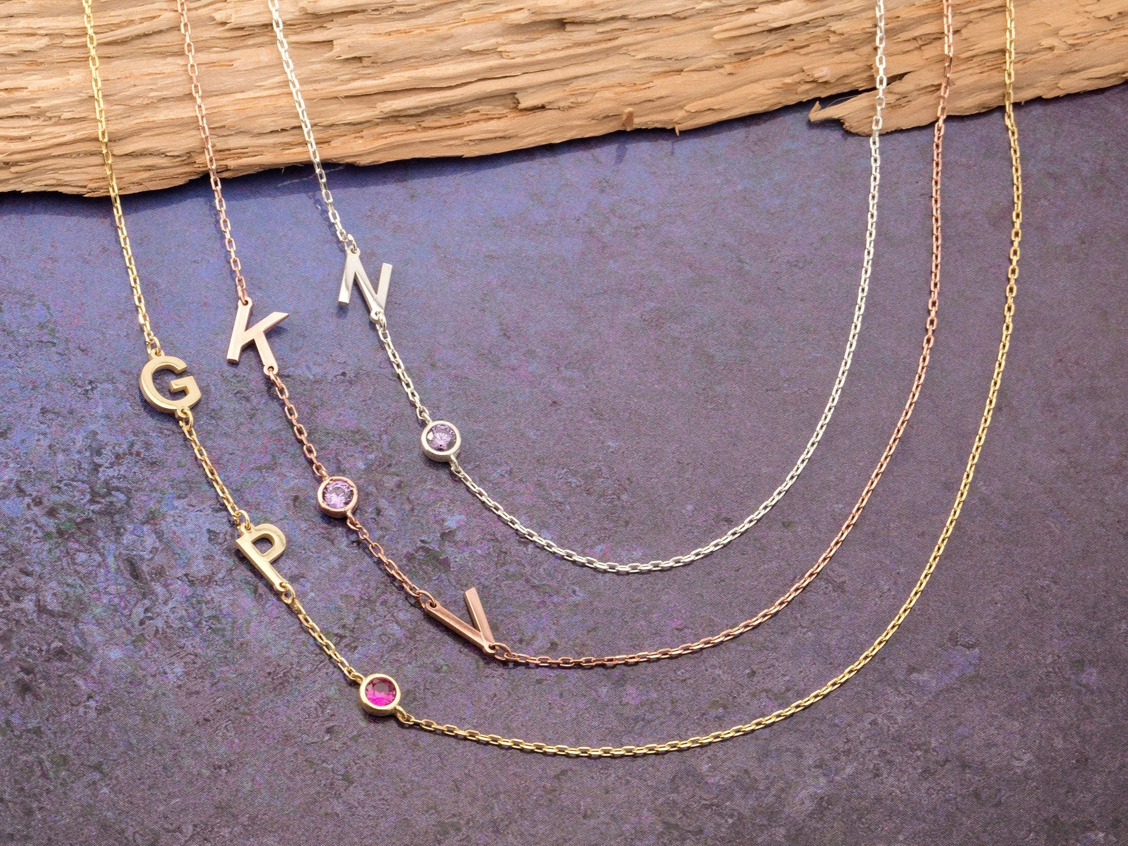14K Gold Birthstone Letter Necklaces, Silver Sideways Letter Birthstone Necklaces, Gifts For Mothers, Birthday Gifts, Gift For Mothers Day
