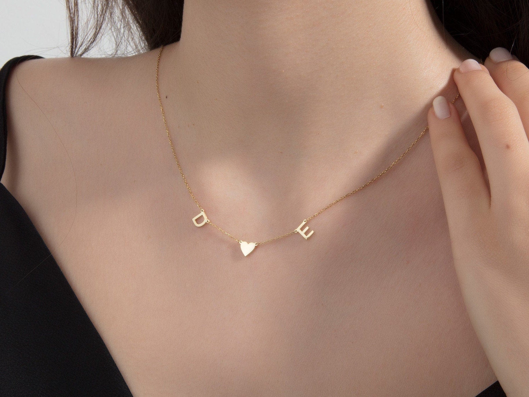 Silver Couple's Initials Necklace, Custom Made Name Necklaces, Family Name Necklace For Mothers, Gold Letter Pendants, Gift For Mothers Day