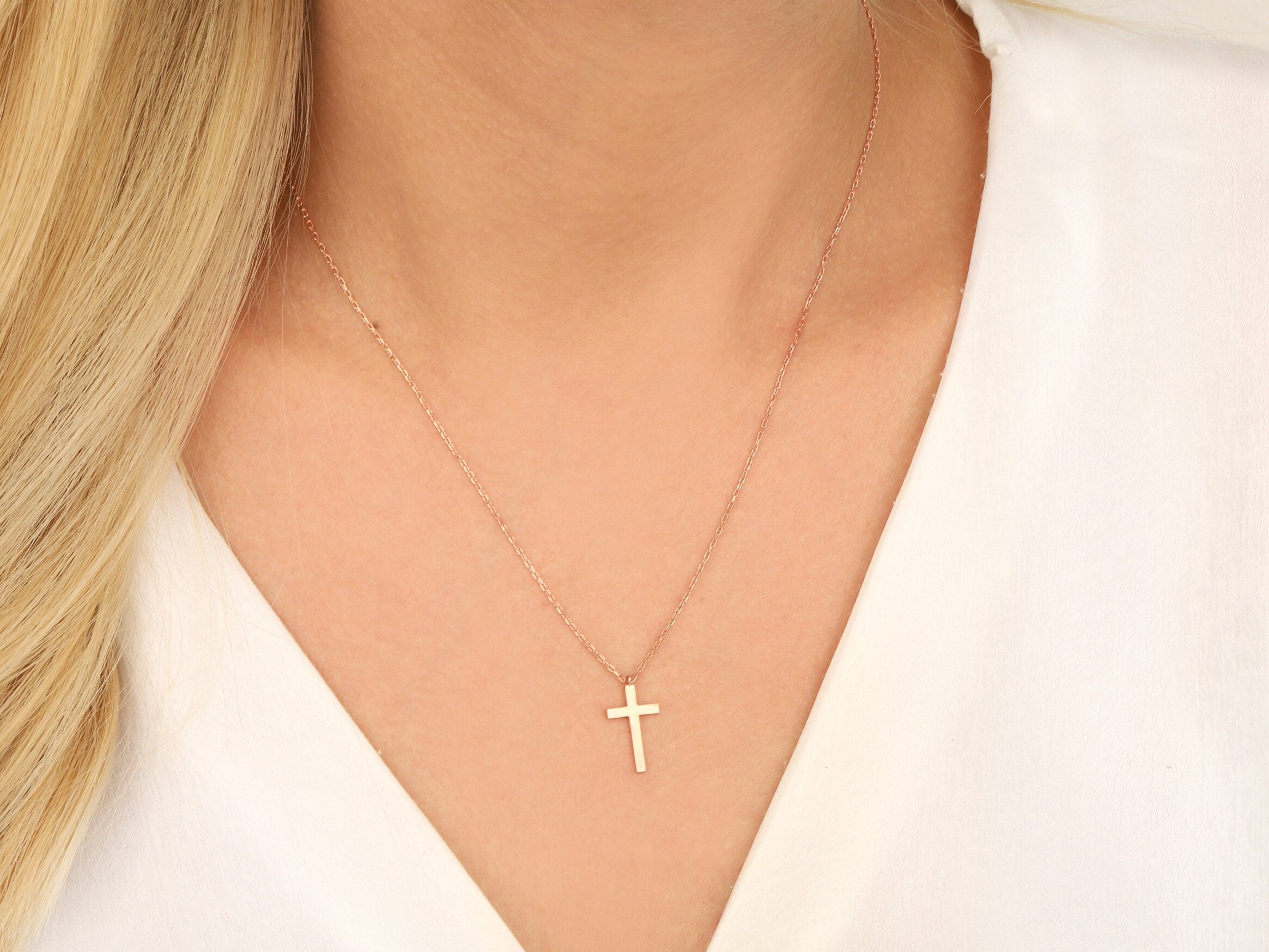 14K Gold Cross Necklace For Women, Birthday Gift For Mothers, 18K Solid Gold Dainty Cross Pendant, Gift for Daughter, Gift For Mothers Day