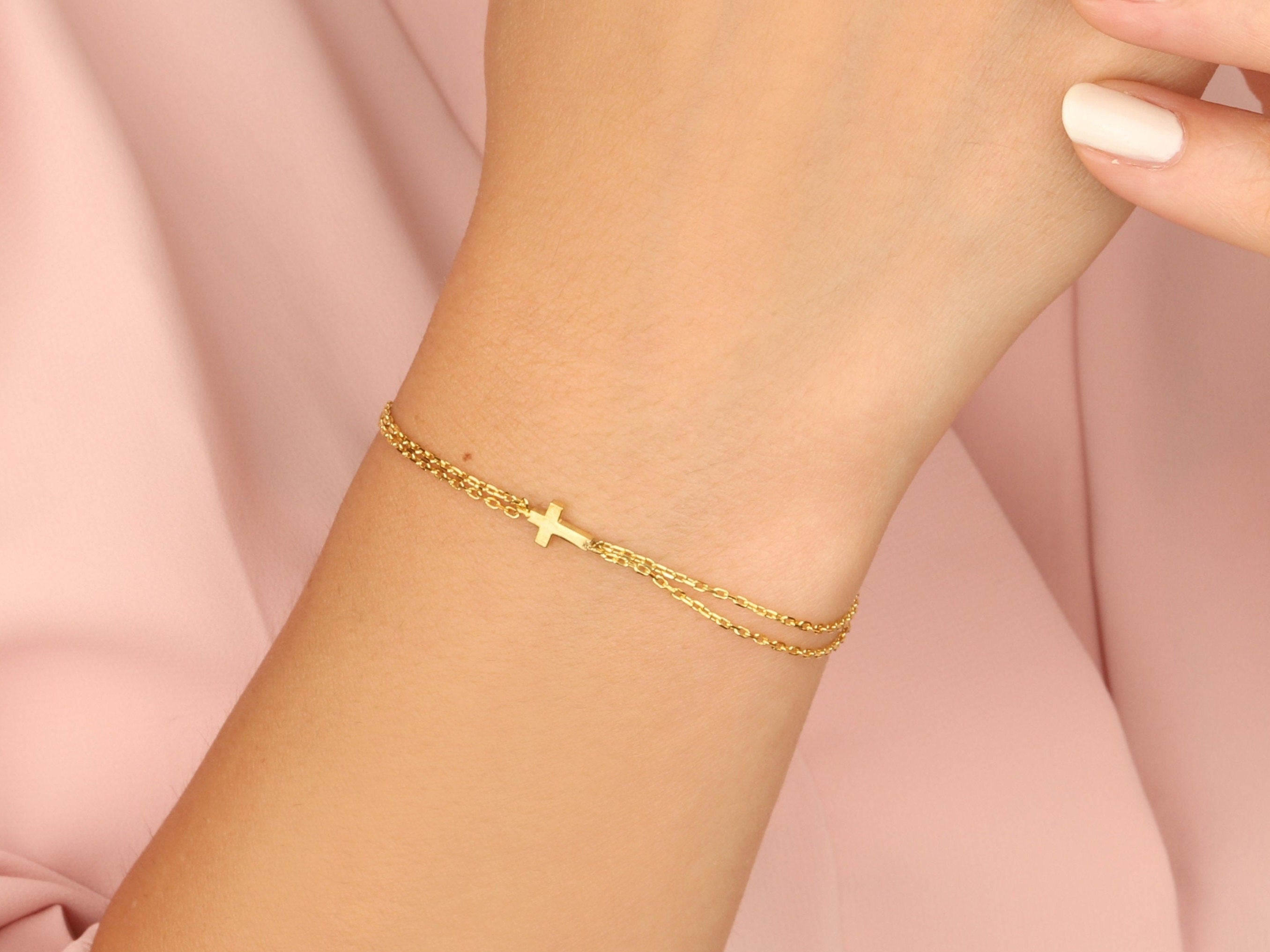 Silver Dainty Cross Bracelet For Women, Gift For Mother, Birthday Gifts, 14K Gold Cross Bracelets, Religious Jewelry, Gift For Mothers Day