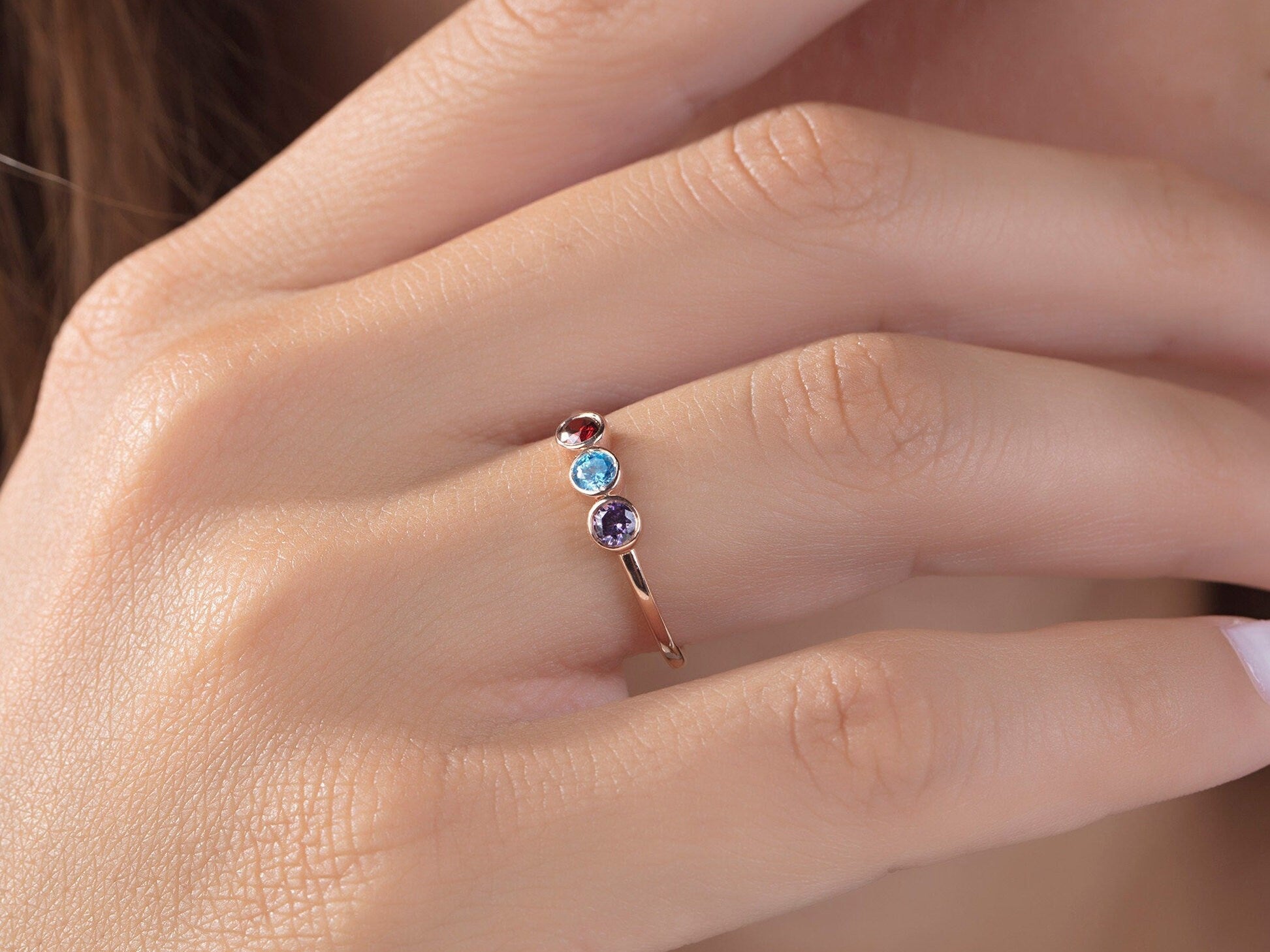 10K Gold Dainty Birthstone Rings, Personalized Gifts, Silver Birthstone Ring For Mothers, Anniversary Gifts For Wife, Gift For Mothers Day
