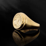 18K Gold Tree of Life Ring, 14K Gold Family Tree Statement Rings for Men, Scandinavian Yggdrasill Signet Ring, Unique Gift For Father's Day